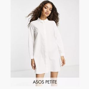 ASOS DESIGN Petite cotton mini shirt dress in white 